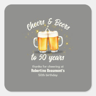 Sticker Carré Simple Clinging Glasses Cheers Beers to 50 Years