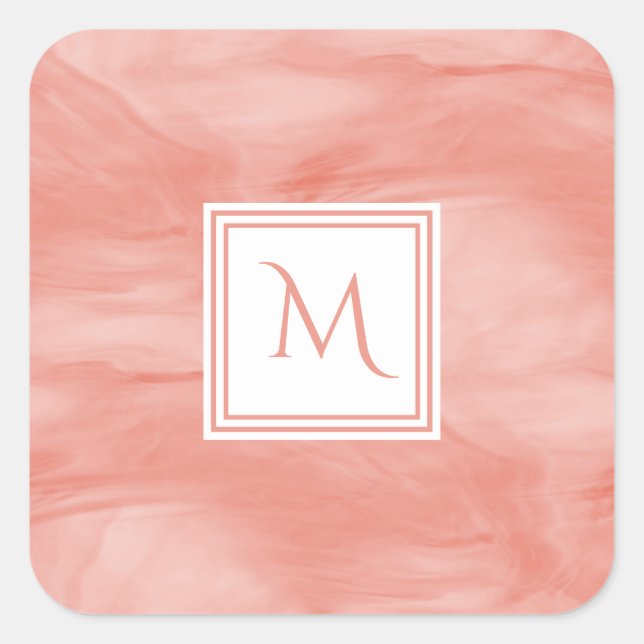 Sticker Carré Simple Corail rose subtil Marbre Moderne Monogramm (Devant)