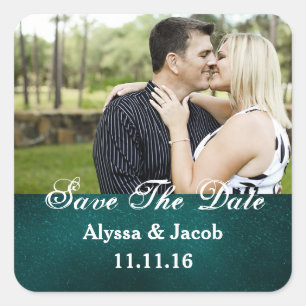 Sticker Carré Simple Couples Photo Enregistrer la date Mariage