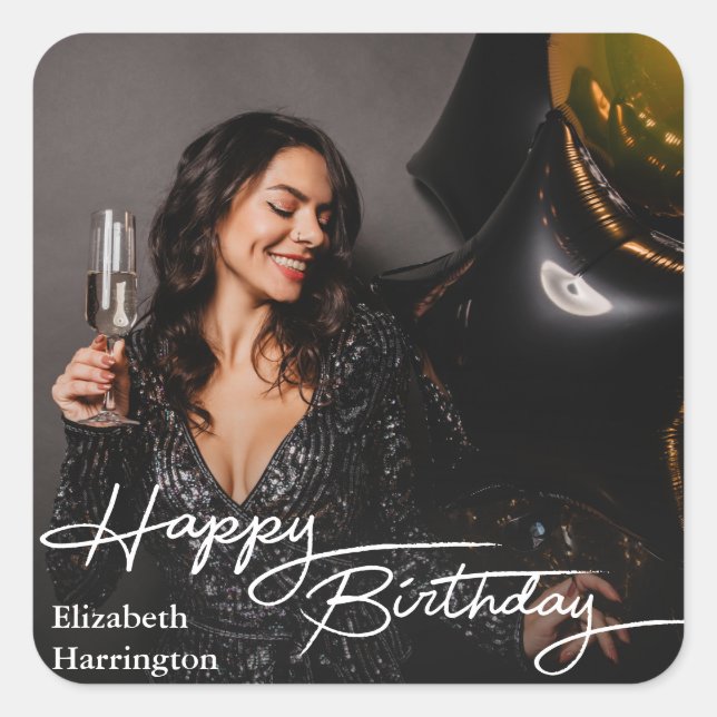 Sticker Carré Simple Elegant Happy Birthday Photo (Devant)