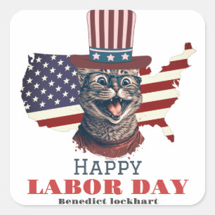 Sticker Carré Simple Elegant Labor Day avec le drapeau américain