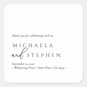 Sticker Carré Simple Elegant minimaliste noir & blanc Mariage