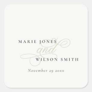 Sticker Carré Simple élégant Script chic Mariage noir et blanc