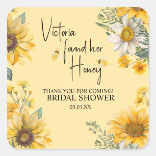 Sticker Carré Simple Elle a trouvé sa Baby Shower Mariage Abeill