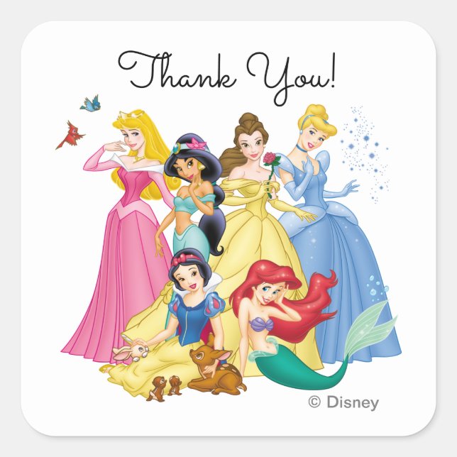 Sticker Carré Simple et moderne Disney Princess Merci d'annivers (Devant)