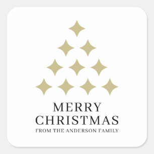 Sticker Carré Simple étoile arbre blanc Joyeux Noël 