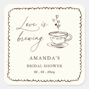 Sticker Carré Simple Love is Brewing Coffee Bridal Shower 