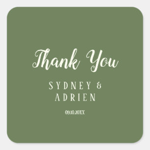 Sticker Carré Simple Minimaliste Dark Sage Mariage Thankyou Favo