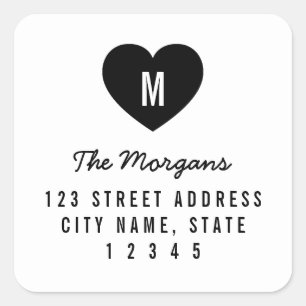Sticker Carré Simple Moderne Monogramme Heart Family Home Adress