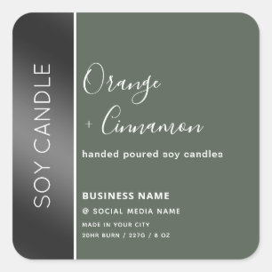 Sticker Carré Simple olive noir typographie soja chandelle carré
