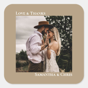 Sticker Carré Simple Photo Sandy Tan Love & Merci Mariage