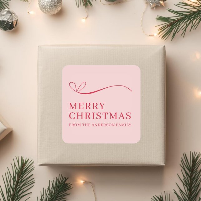 Sticker Carré Simple pink red modern Merry Christmas  (Créateur téléchargé)