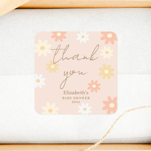 Sticker Carré Simple Retro Chic Daisy Girl Baby shower Merci