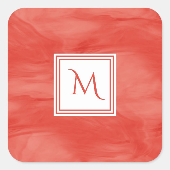 Sticker Carré Simple rouge orange subtil marbre moderne Monogram (Devant)