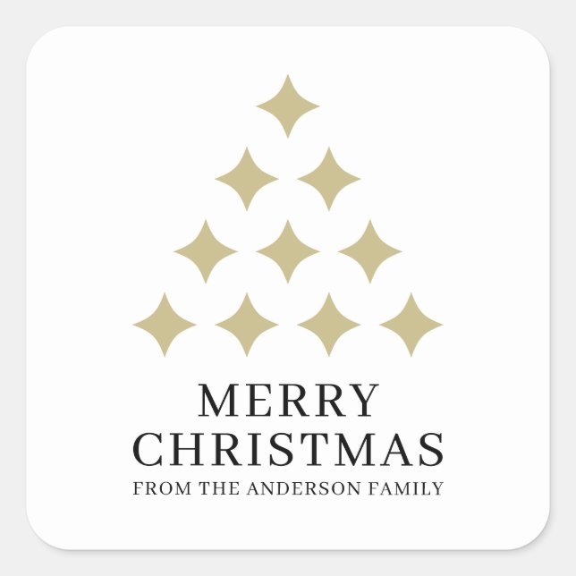 Sticker Carré Simple star tree white Merry Christmas  (Devant)