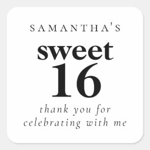 Sticker Carré Simple Sweet 16 Partie N'importe quel Merci couleu