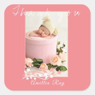 Sticker Carré Simply Sweet Rose Baby Girl Photo Merci