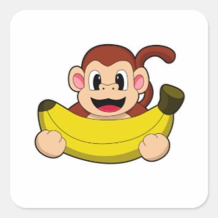 Sticker Carré Singe à la banane