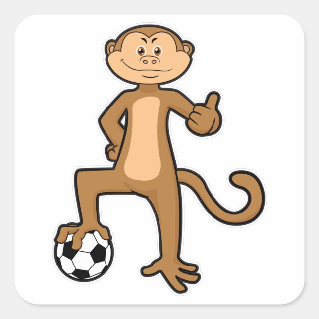 Sticker Carré Singe à Sports avec balle de football (Devant)
