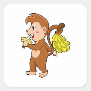 Sticker Carré Singe avec bananes