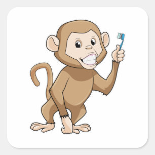 Sticker Carré Singe avec brosse à dents