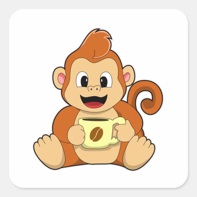 Sticker Carré Singe avec la coupe du café (Devant)