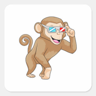 Sticker Carré Singe avec lunettes