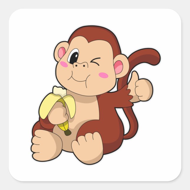 Sticker Carré Singe bébé avec banane (Devant)