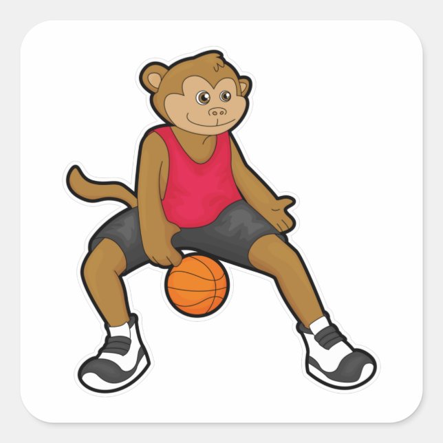 Sticker Carré Singe comme joueur de basket-ball avec basket-ball (Devant)