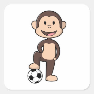 Sticker Carré Singe comme joueur de football avec balle de footb