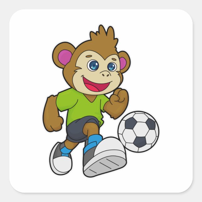 Sticker Carré Singe comme joueur de football avec Soccer (Devant)
