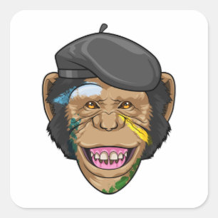 Sticker Carré Singe comme peintre