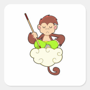 Sticker Carré Singe en pattes croisées sur nuages