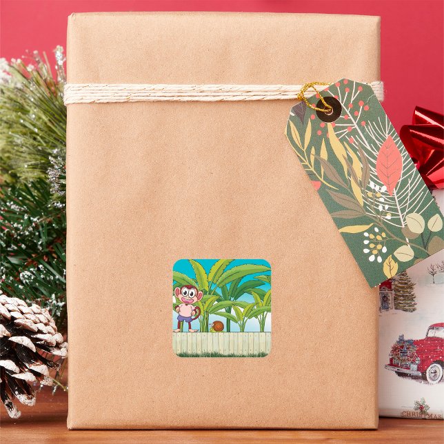 Sticker Carré Singe et escargot sur la scène de la jungle tropic (Créateur téléchargé)