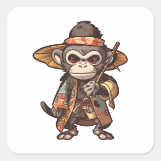 Sticker Carré Singe mignon Samurai Attrape les yeux Adorable Sin