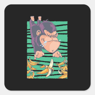 Sticker Carré Singe Mignonne Avec Bananes