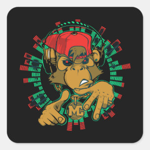 Sticker Carré singe rapper singe dj peut être utilisé