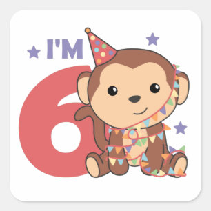 Sticker Carré Singe Sixième anniversaire Enfants 6 ans Stic Carr