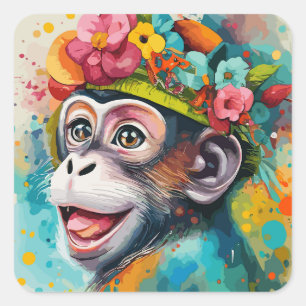 Sticker Carré Singe souriant