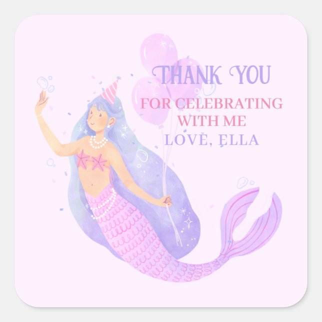 Sticker Carré Sirène sous la mer Anniversaire Merci (Devant)