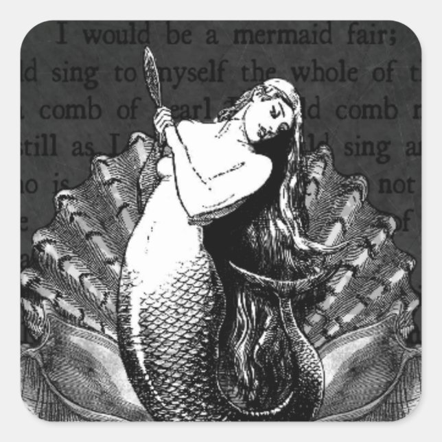Sticker Carré Sirène vintage avec coquillages (Devant)