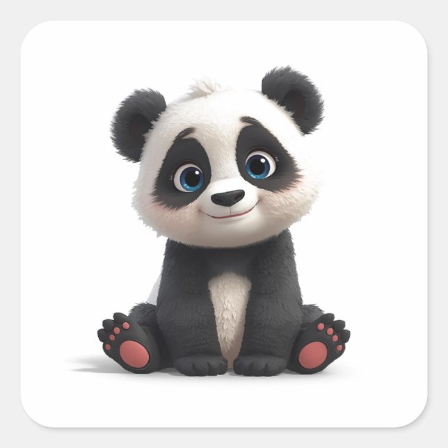 Sticker Carré Sitting Panda Bear Cartoon Illustration Art Card (Devant)