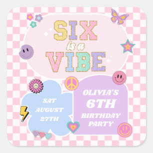 Sticker Carré Six Is A Vibe Preppy Patch 6e Anniversaire
