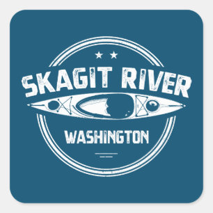 Sticker Carré Skagit River Washington Kayak