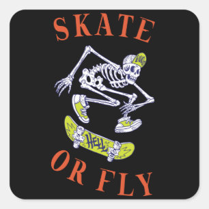 Sticker Carré Skate ou volez Skeleton Skateboarder