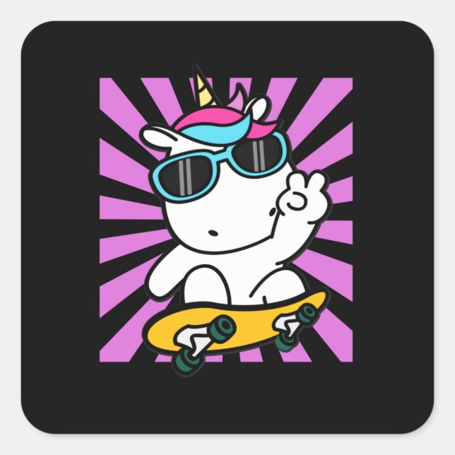 Sticker Carré Skate Unicorn Cute Kawaii Skate (Devant)