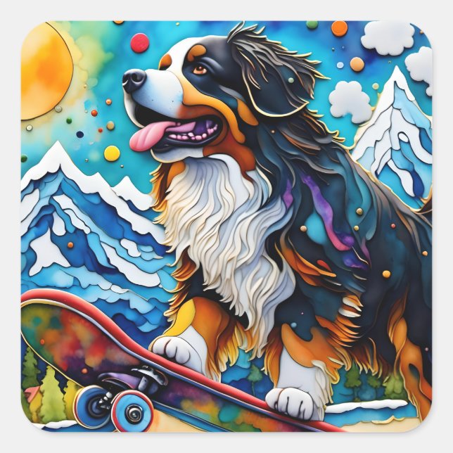 Sticker Carré Skateboard Bernese Mountain Dog (Devant)