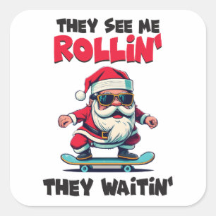 Sticker Carré Skateboard de Noël Père Noël