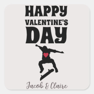 Sticker Carré skateboard, Joyeux valentines jour personnalisez l