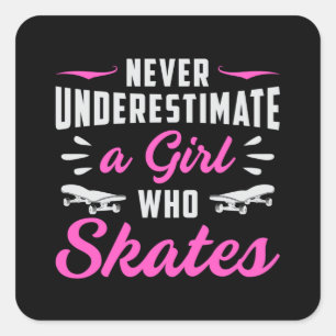 Sticker Carré Skater Girl Girls Sk8 Skateboard Idée cadeau